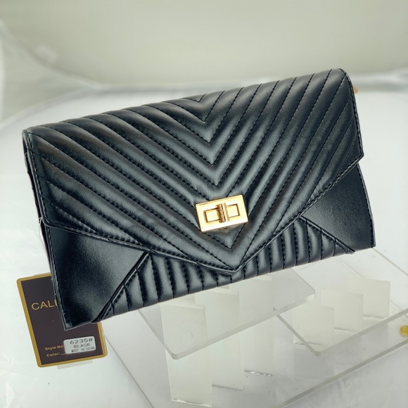 Caleesa Handbags - Vegan Black Clutch Converts into Crossbody Purse
